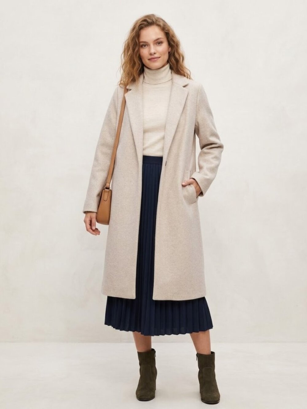 NWT Zara Beige Open Front Long Coat Size Large Capsule Quiet Luxury Minimalist